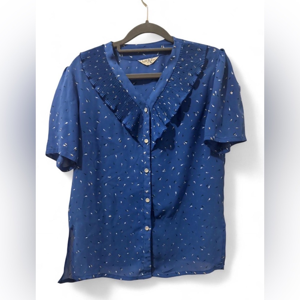 Vintage Blue Women's Top with Ruffle Detail